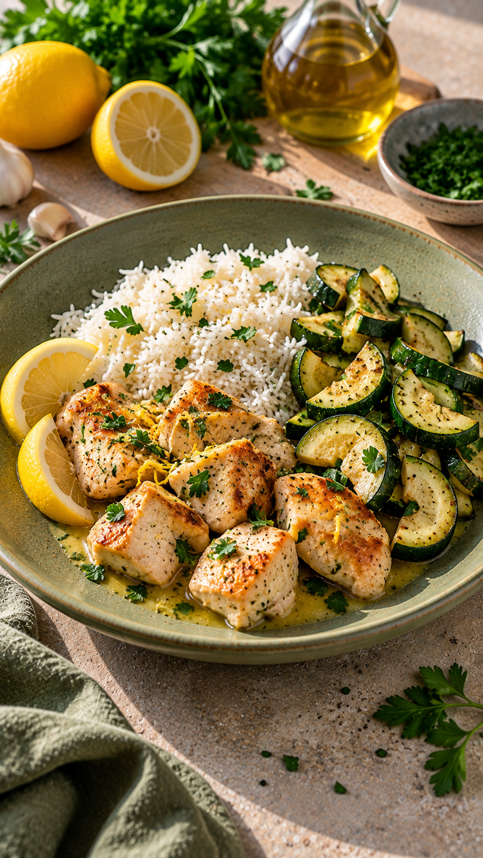 Pollo al limone con riso basmati e zucchine: piatto unico facile e bilanciato